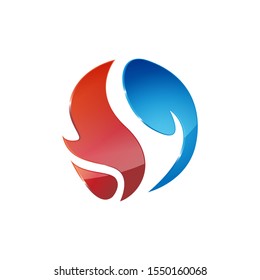Heating and cooling logos. Abstract heating and cooling hvac logo design vector image