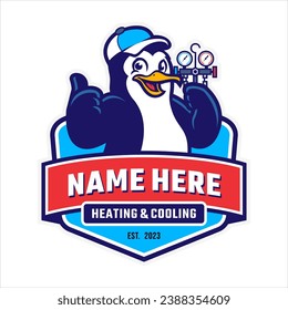 HEATING AND COOLING PENGUIN MASCOT LOGO