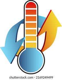 Heating and cooling symbol. Thermometer and temperature arrows