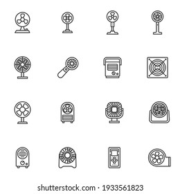 Heating and cooling system line icons set, outline vector symbol collection, linear style pictogram pack. Signs, logo illustration. Set includes icons as remote control, air ventilation, exhaust fan