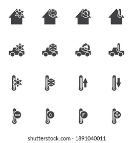 Heating cooling system vector icons set, modern solid symbol collection, filled style pictogram pack. Signs logo illustration. Set includes icons - home temperature conditioning, car climate control