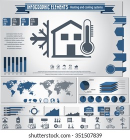 Heating and cooling systems - infographic elements and icons set.