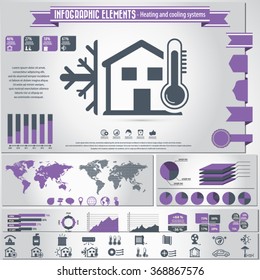 Heating and cooling systems - infographic elements and icons set.