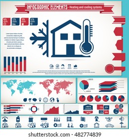 Heating and cooling systems - infographic elements and icons set.