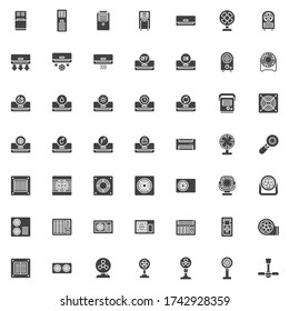 Heating and cooling vector icons set, modern solid symbol collection, Air conditioning filled style pictogram pack. Signs, logo illustration. Set includes icons as exhaust ventilation, industrial fan