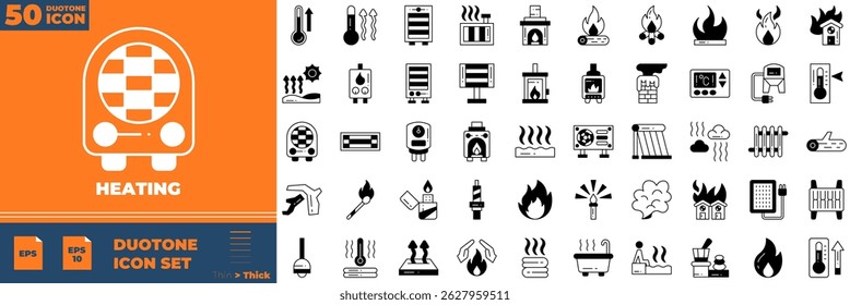 Heating Duotone Editable Icons set. Vector illustration in modern thin duotone style of heatingicons: Thermometer, Pyrometer, Body Temperature, etc