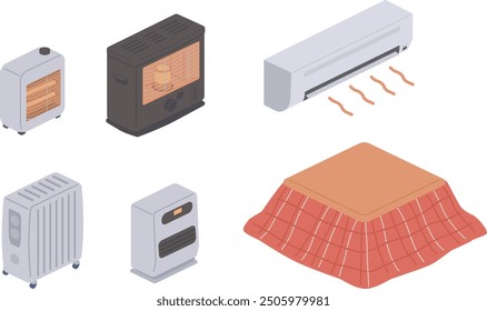 Heating equipment, isometric illustration set