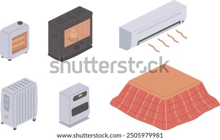 Heating equipment, isometric illustration set