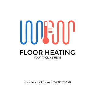 Heating Floor System, Heat Floor System For House Logo Design. Icon Radiant Heating Floor. Pipe Heating Underfloor For Home. Icon For Electric Pipe. Vector Design And Illustration.
