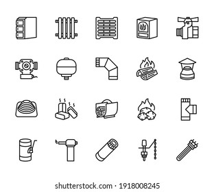 Heating heat supply equipment. A set of vector icons in a simple style, isolated on a white background