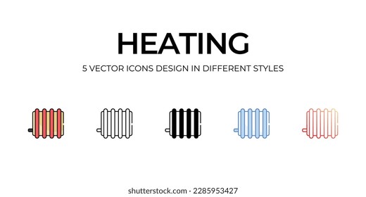 Diseño de iconos de calefacción en estilo Cinco con pulsación editable. Línea, Sólido, Línea plana, Color de tono Duo y Línea de degradado de color. Adecuado para diseño de páginas Web, aplicaciones móviles, UI, UX y GUI.