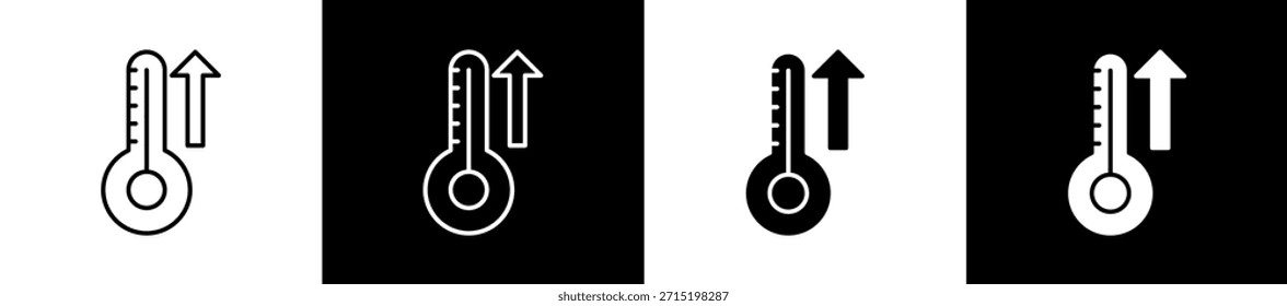 Icono de calefacción en línea y estilo de glifo sobre fondo blanco y negro
