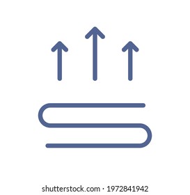 Heating icon with three straight arrows over heater element. Thermal energy control pictogram. Simple picto in lineart style. Linear flat vector illustration isolated on white background