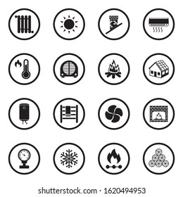 Heating Icons. Black Flat Design In Circle. Vector Illustration.