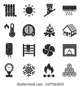 Heating Icons. Black Scribble Design. Vector Illustration.

