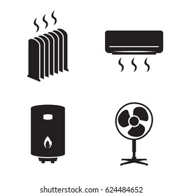 Heating icons set. Black on a white background