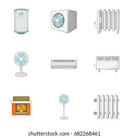 Heating icons set. Cartoon set of 9 heating vector icons for web isolated on white background
