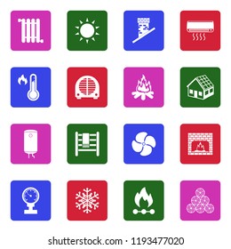 Heating Icons. White Flat Design In Square. Vector Illustration. 