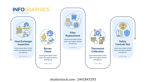 Heating inspection blue rectangle infographic template. HVAC. Data visualization with 5 steps. Editable timeline info chart. Workflow layout with line icons. Lato-Bold, Regular fonts used