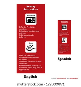 heating instructions for microwave and stove in english and spanish, red label, for little business and big enterprises, for canned food