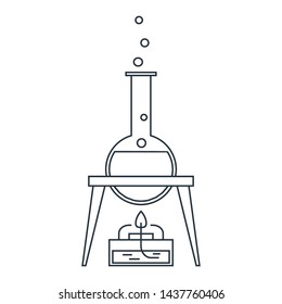 heating the liquid in the flask, linear icon. vector illustration. chemical or physical experience, science, education.