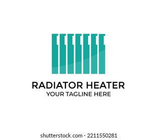 Radiador de metal de calefacción, radiador blanco, moderno radiador en el diseño del logotipo del hogar. Sistema de calefacción central, equipo de calefacción de hierro en diseño e ilustración del vector delantero.