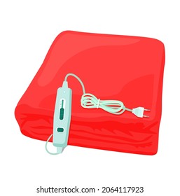 A heating pad, an electric blanket with a thermostat, a household heater at home. Electric blanket. Vector illustration.