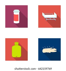 Heating pad, hospital gurney, acupuncture.Mtdicine set collection icons in flat style vector symbol stock illustration web.