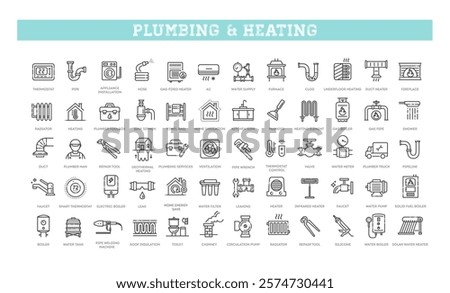 Heating and Plumbing icons. Vector symbols