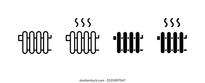 Ícone do radiador de aquecimento. Símbolo do aquecedor doméstico. Sistema de controlo da temperatura. Ilustração de vetor de aquecimento central de painel de parede de gás. Sinal de calor da casa de inverno. Radiador de calor com pictograma de ondas de vapor isolado.