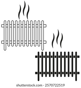 Heating radiator icon. Warm steam vector. Home heating symbol. Black and white.