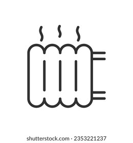 Heating radiator, linear icon. Water radiator connected to a pipe. Line with editable stroke