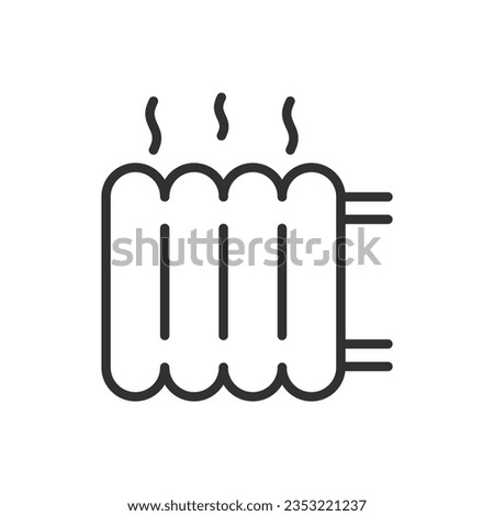 Heating radiator, linear icon. Water radiator connected to a pipe. Line with editable stroke