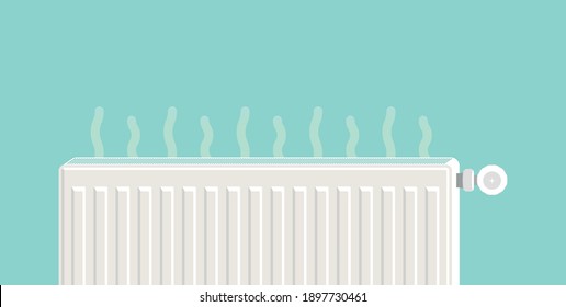 Heating radiator. Metal radiator for heating systems. Flat design style. The temperature of the opened radiator goes up into the room.