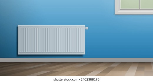 heating radiator on blue wall room interior vector illustration