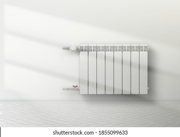 Heating Radiator On White Wall. EPS10 Vector
