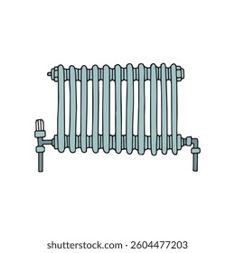 Heating radiator system for home appliance illustration. Hand drawn heater equipment vector icon. House temperature control symbol. Isolated doodle sketch clipart. Heating technology concept. 