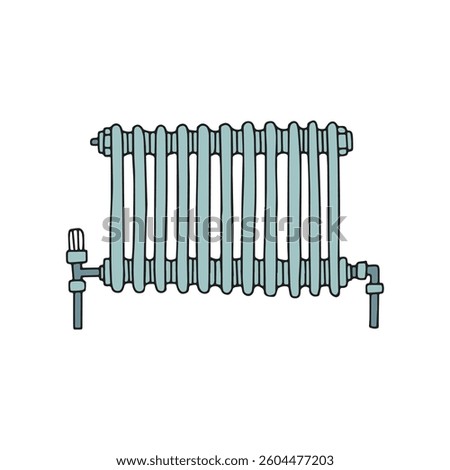 Heating radiator system for home appliance illustration. Hand drawn heater equipment vector icon. House temperature control symbol. Isolated doodle sketch clipart. Heating technology concept. 