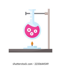 Calentar el matraz de fondo redondo con quemador bunsen. Ilustración vectorial