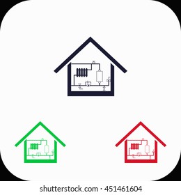 Heating scheme at home Illustration set. Blue, green, red icon.