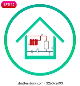 Heating scheme at home vector icon.