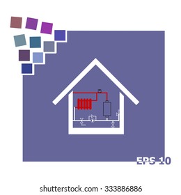 Heating scheme at home vector icon.