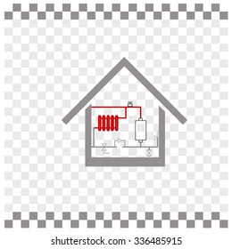 Heating scheme at home vector icon.