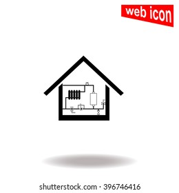 Heating scheme at home vector icon.