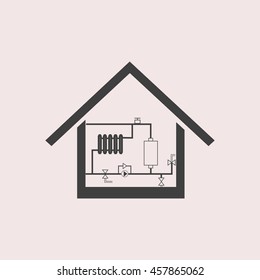 Heating scheme at home web icon. Isolated illustration