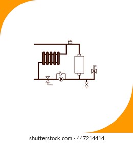 Heating scheme sign. Brown icon on white background