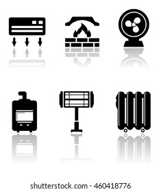heating symbol. heating icon. heating sign. set of heating and cooling icons with mirror reflection