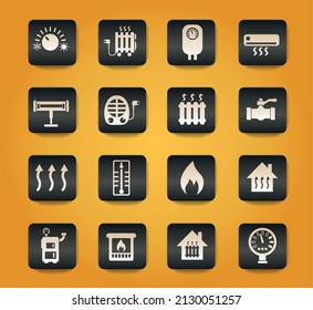 heating symbols on black buttons on yellow background