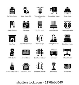 Heating System Glyph Vector Icons 