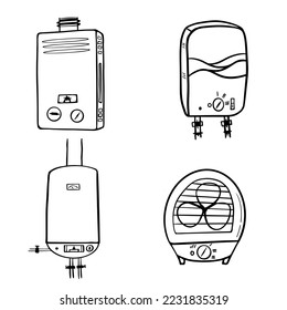 heating system for house or flat. set of gas boiler doodle Illustration